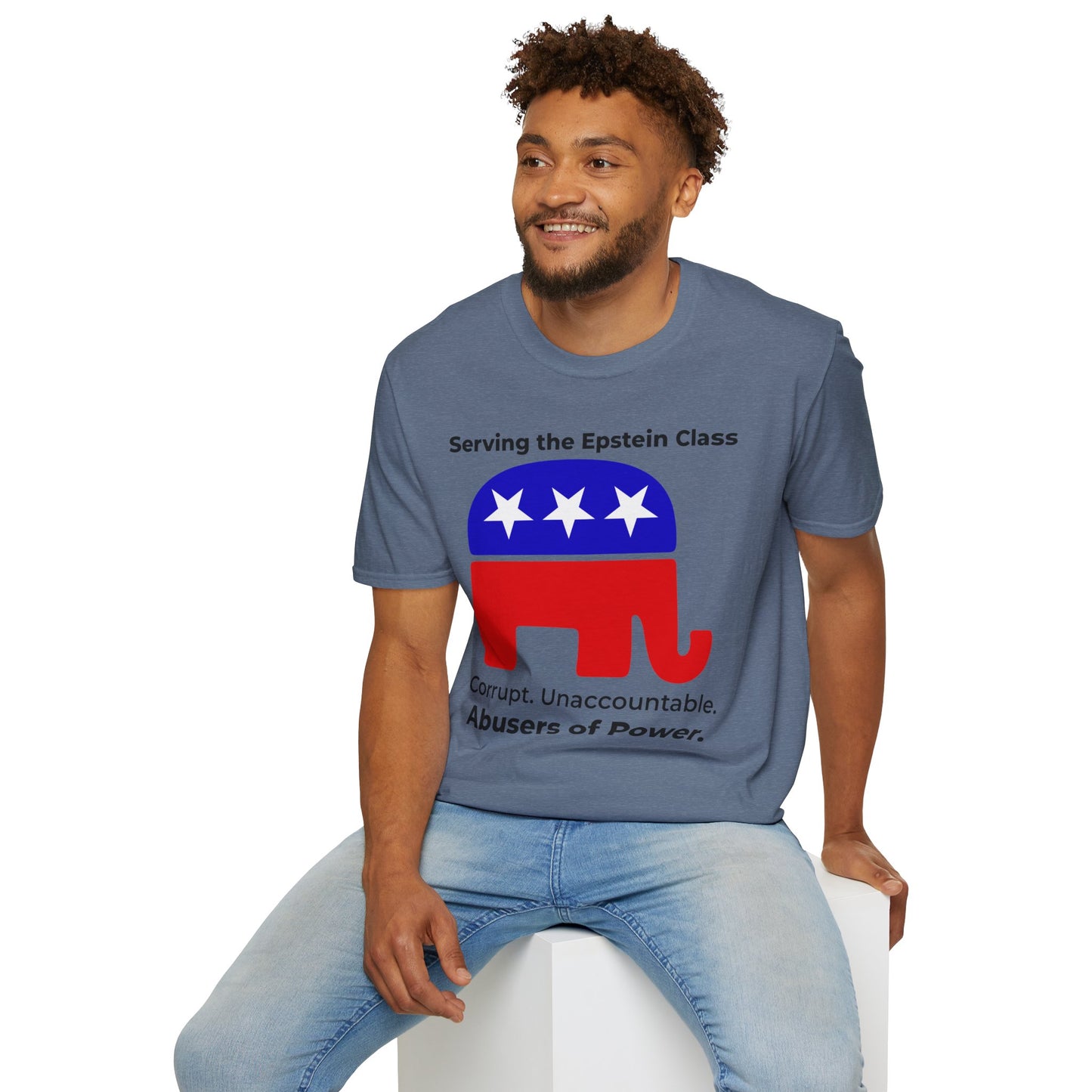 Political Accountability Statement T-Shirt – Serving the Elite Class – Heather Indigo