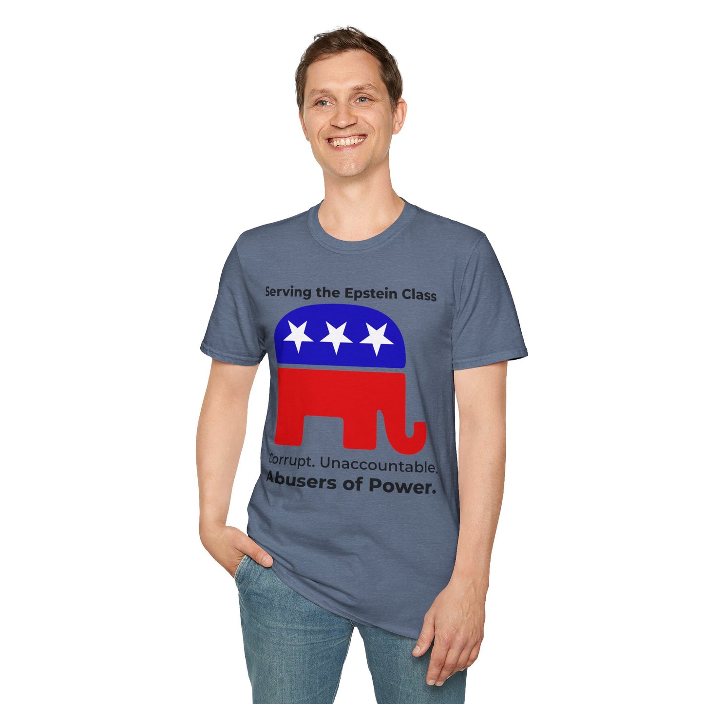 Political Accountability Statement T-Shirt – Serving the Elite Class – Heather Indigo