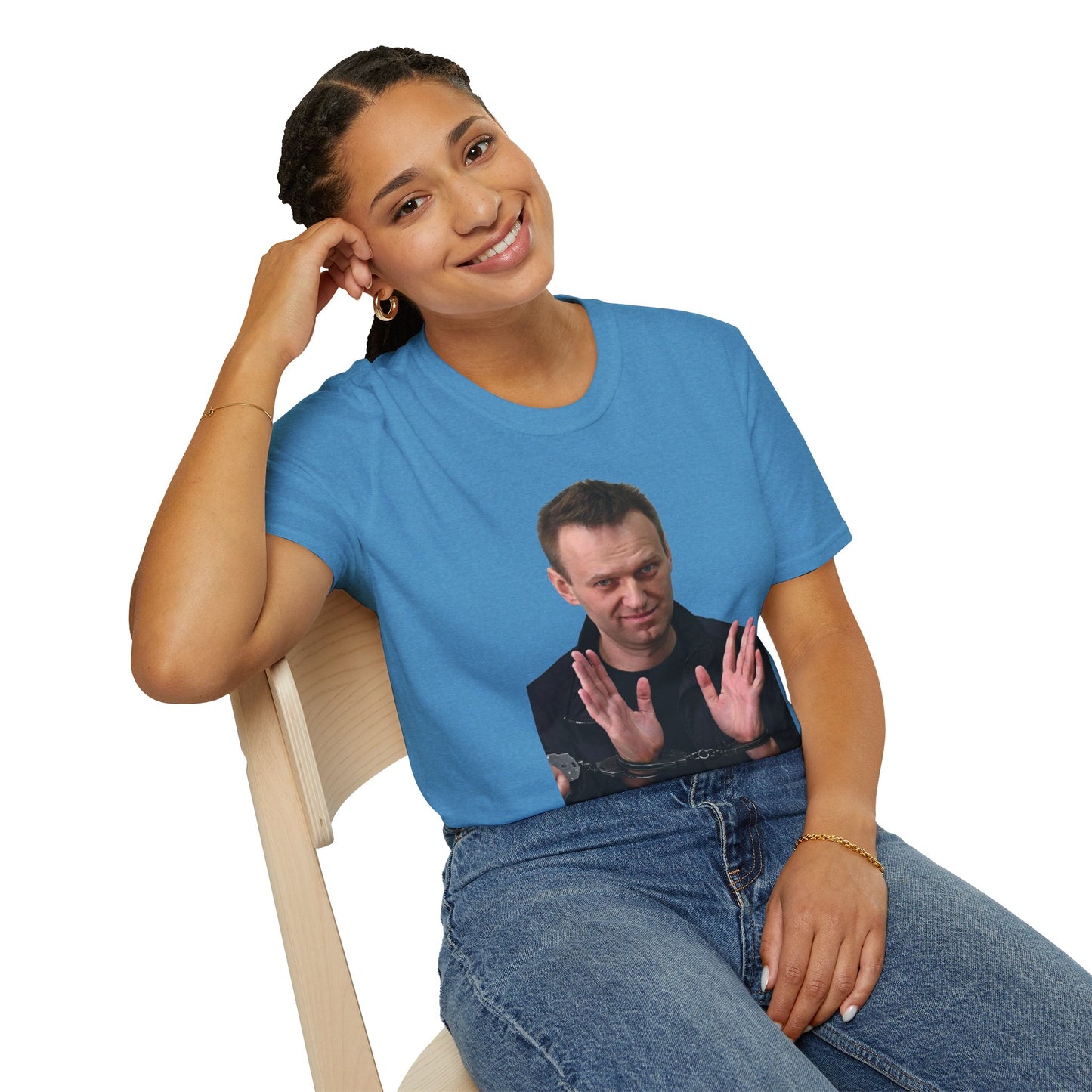 Resist Dictatorship Alexey Navalny Tribute T-Shirt – Pro-Democracy & Anti-Authoritarian Tee – Heather Sapphire Blue Edition