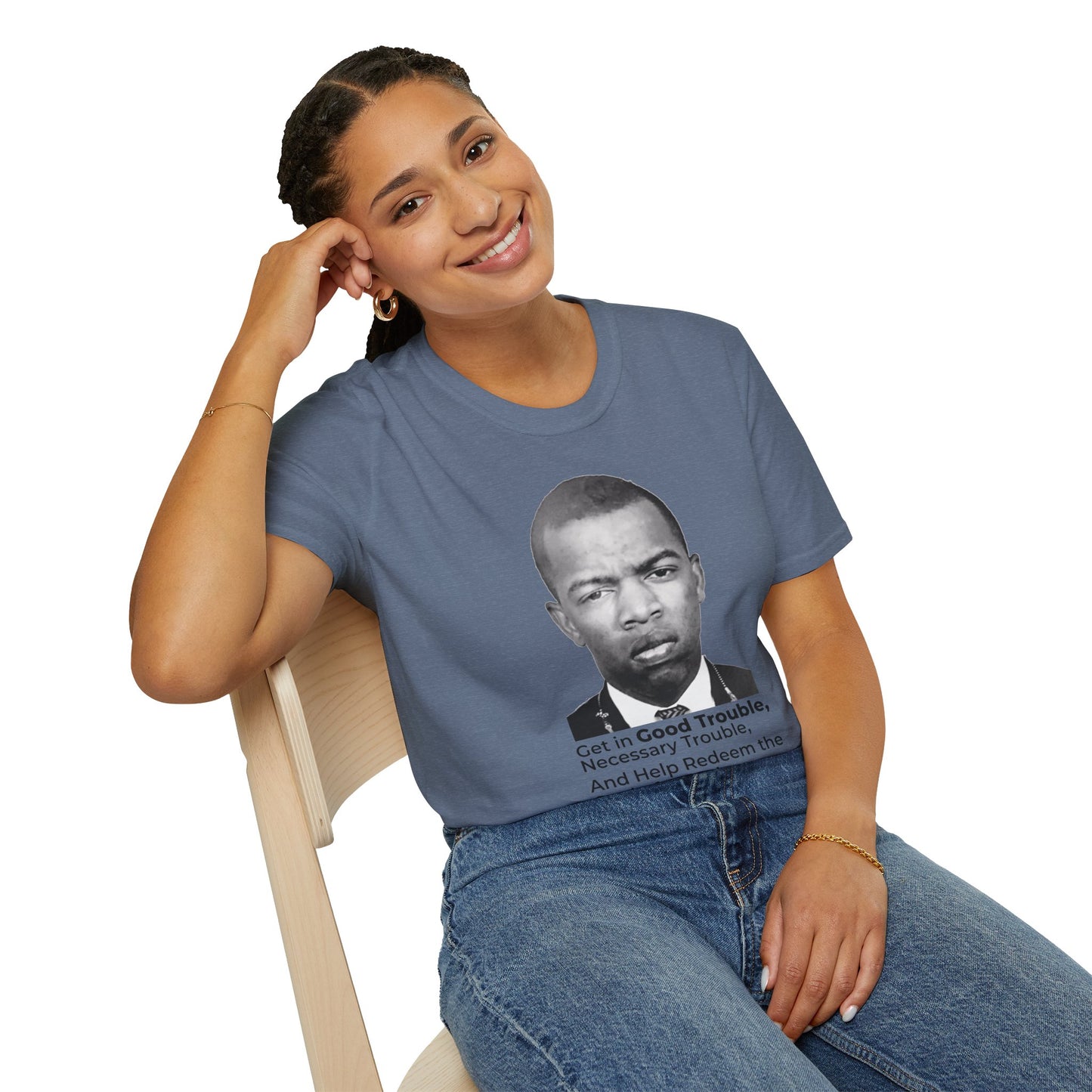 John Lewis Get in Good Trouble Portrait Shirt – Civil Rights Quote Tee – Heather Indigo