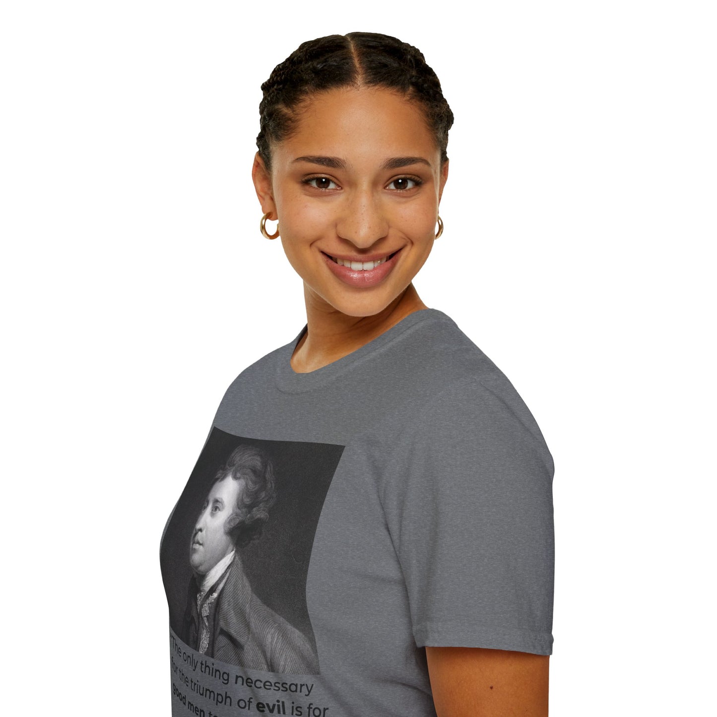 Edmund Burke Quote Tee – The Triumph of Evil Is When Good Men Do Nothing – Graphite Heather