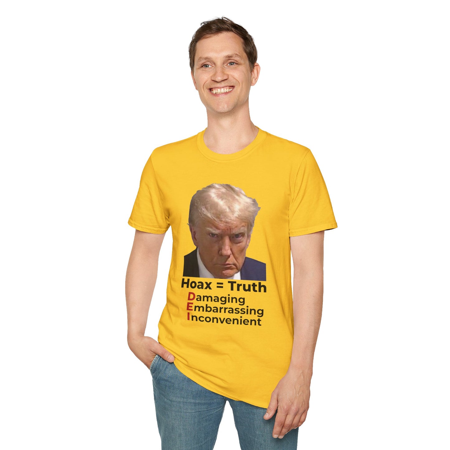 Hoax = Truth – Damaging, Embarrassing, Inconvenient Evidence Tee–Yellow Edition