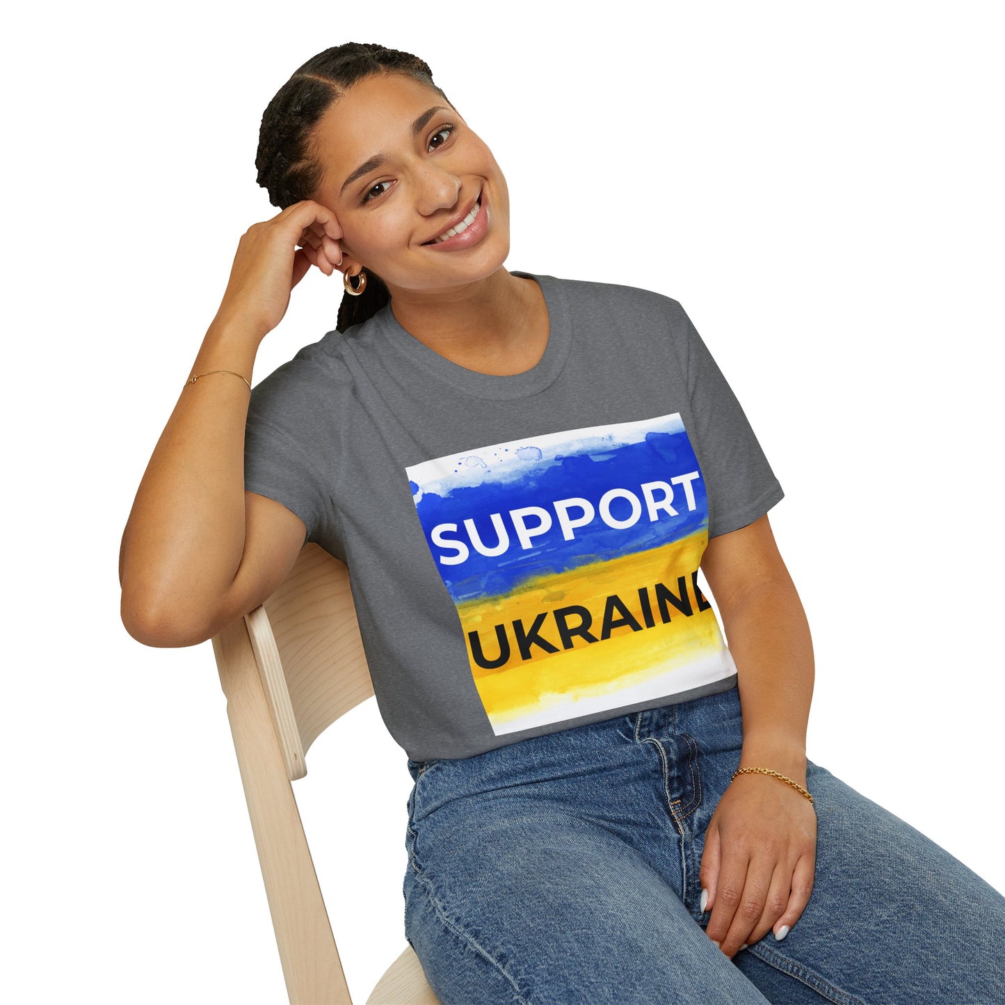 Support Ukraine T-Shirt – Ukrainian Flag Solidarity Tee – Graphite Heather