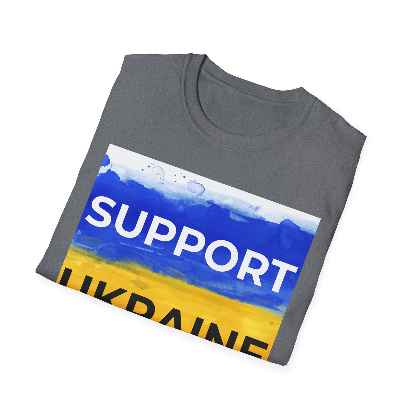 Support Ukraine T-Shirt – Ukrainian Flag Solidarity Tee – Graphite Heather