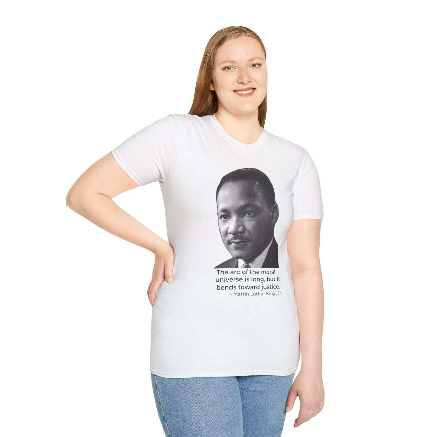 Martin Luther King Jr. Moral Arc Quote Tee – Justice Portrait Shirt