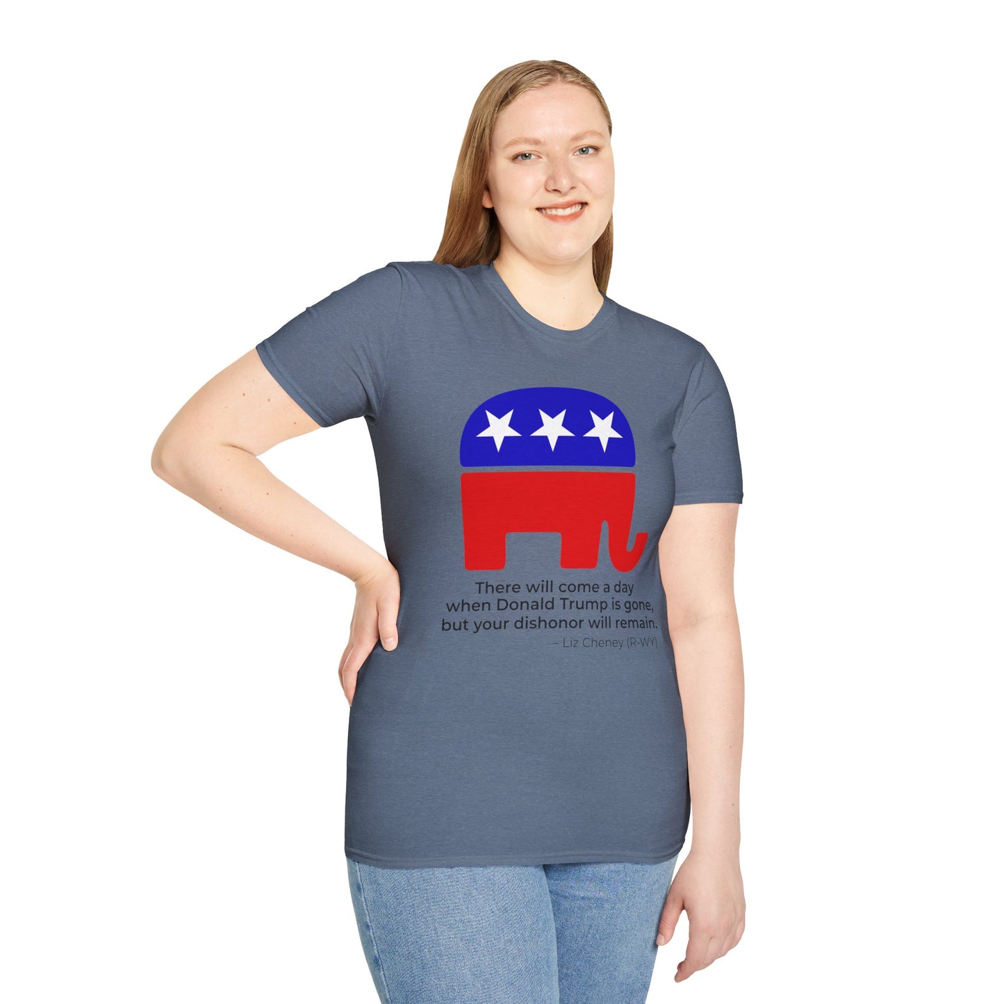 Liz Cheney Dishonor Will Remain Tee – Republican Accountability Quote Shirt – Heather Indigo