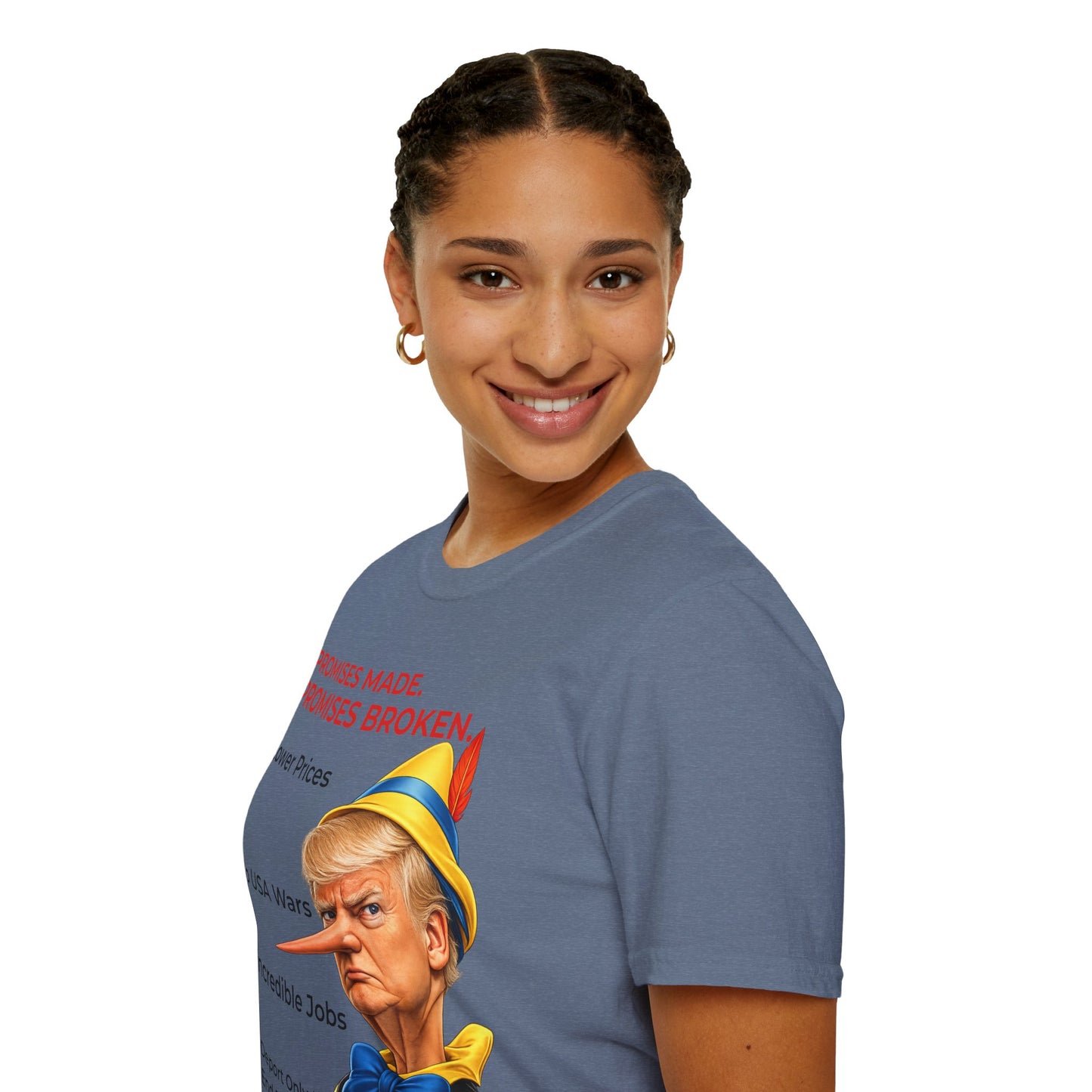 Trump Pinocchio Shirt – Promises Made Promises Broken Political Tee – Heather Indigo