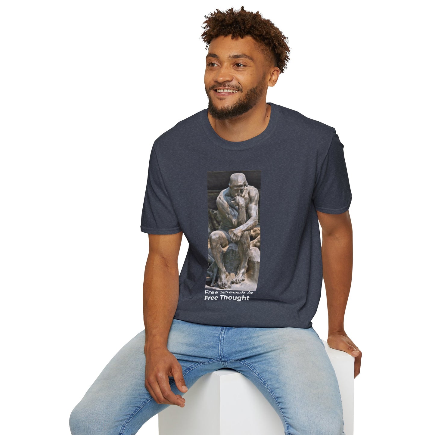 Thinker Statement T-Shirt I – Free Speech Is Free Thought in Heather Navy