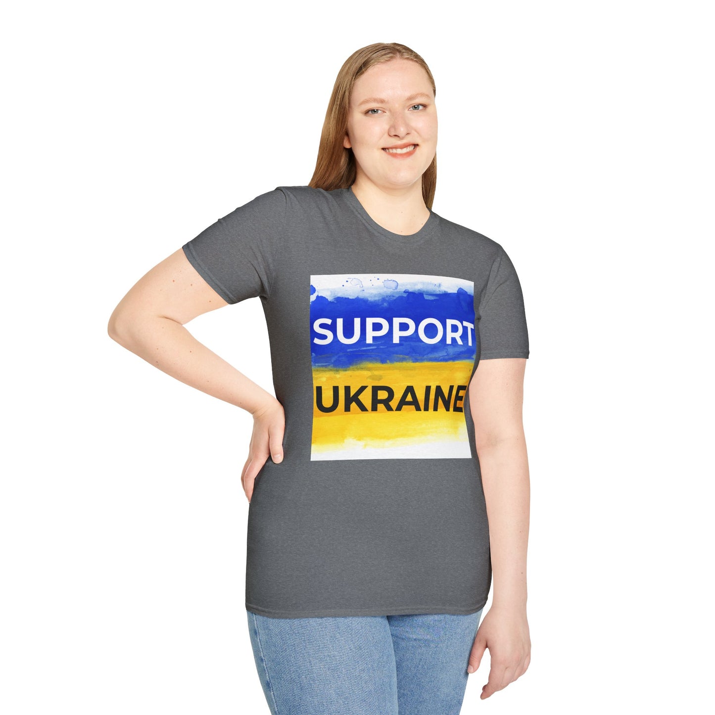 Support Ukraine T-Shirt – Ukrainian Flag Solidarity Tee – Graphite Heather