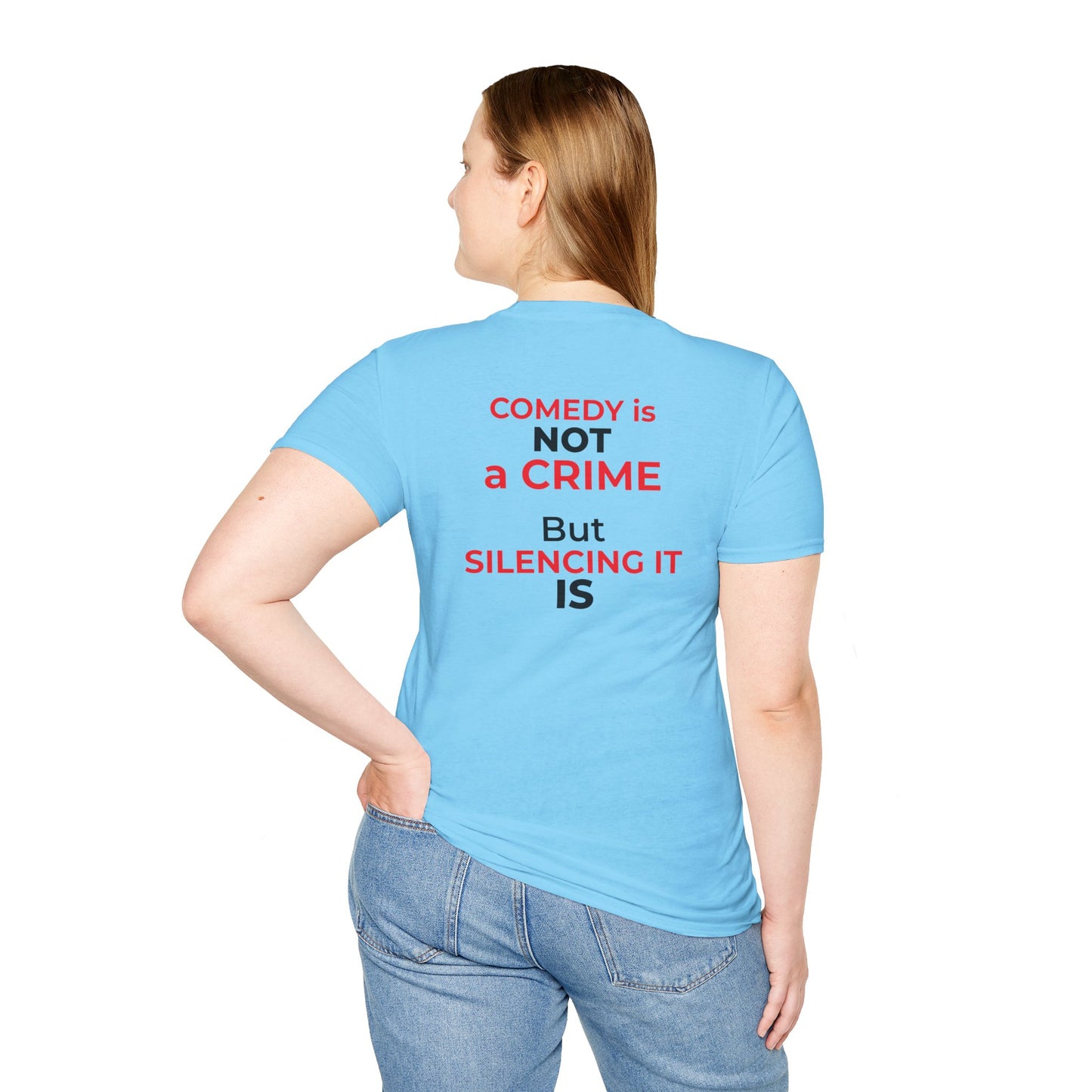 Comedy Is Not a Crime – Silencing It Is – Jimmy Kimmel Tee – Sky Blue