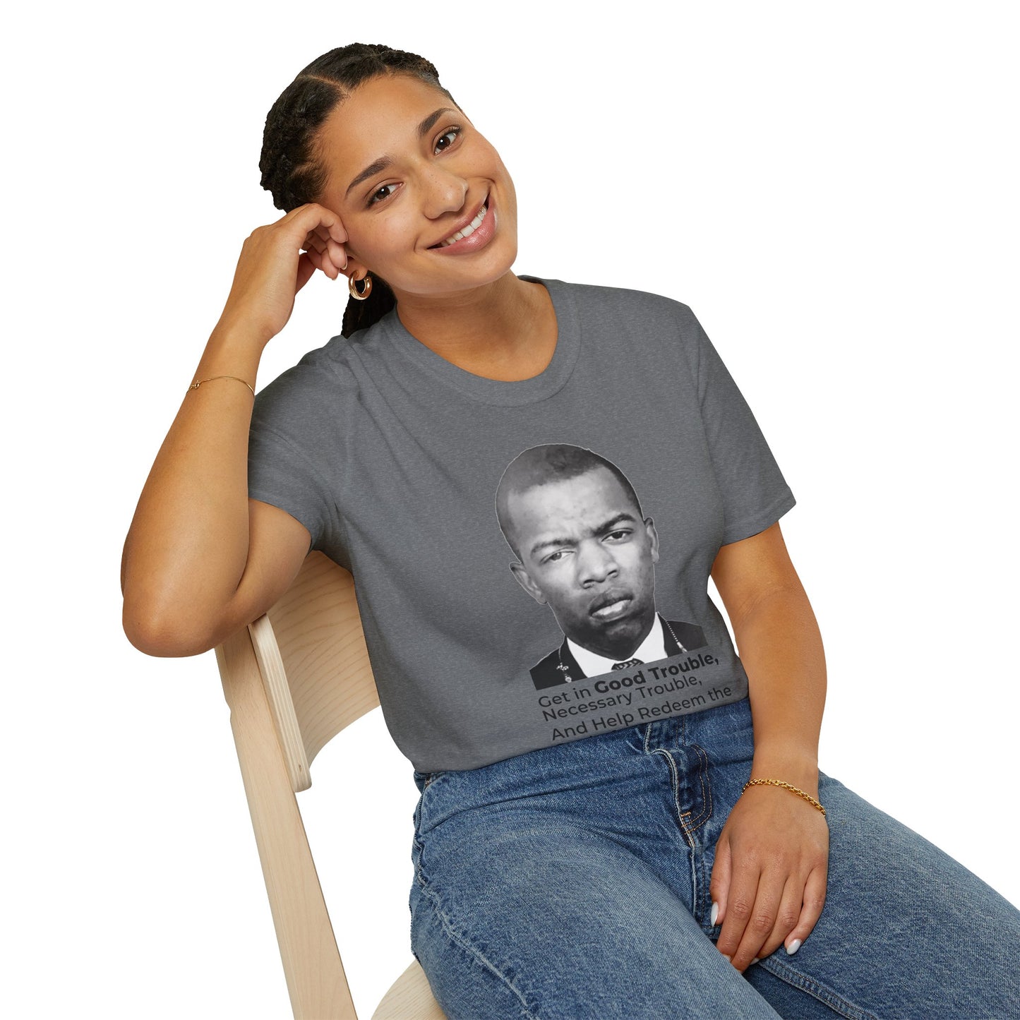 John Lewis Get in Good Trouble Portrait Shirt – Civil Rights Quote Tee – Graphite Heather