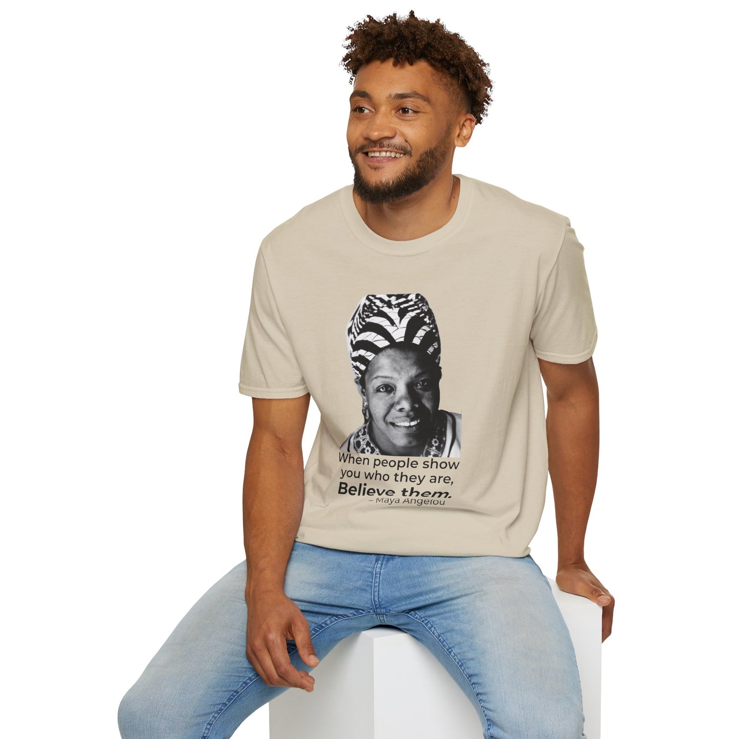 Believe Them – Maya Angelou Quote Portrait Tee (Sand)