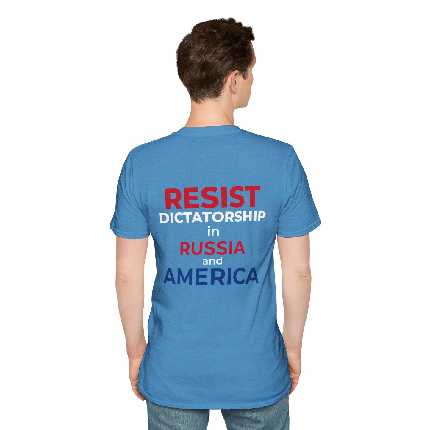 Resist Dictatorship Alexey Navalny Tribute T-Shirt – Pro-Democracy & Anti-Authoritarian Tee – Heather Sapphire Blue Edition
