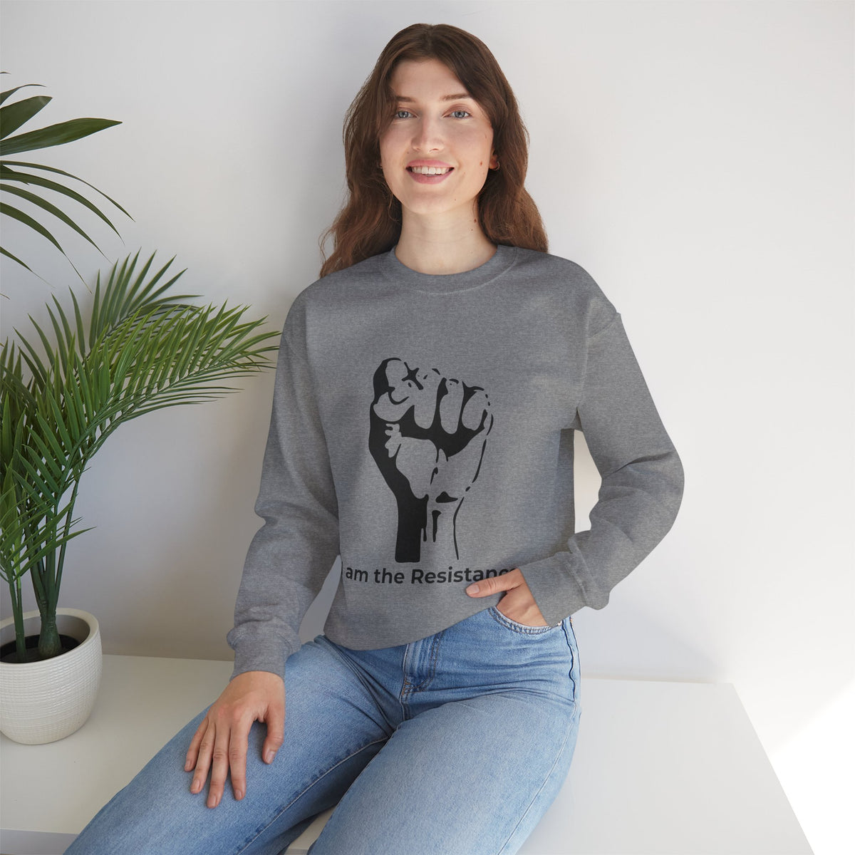 I Am the Resistance Crewneck Sweatshirt – This Stops When Enough of Us Say NO – Graphite Heather