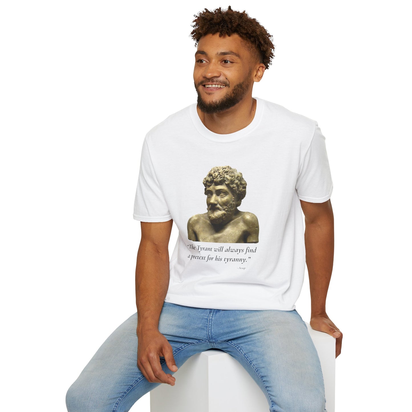 The Tyrant’s Pretext T-Shirt – Aesop Quote Front & Fake Emergencies Back