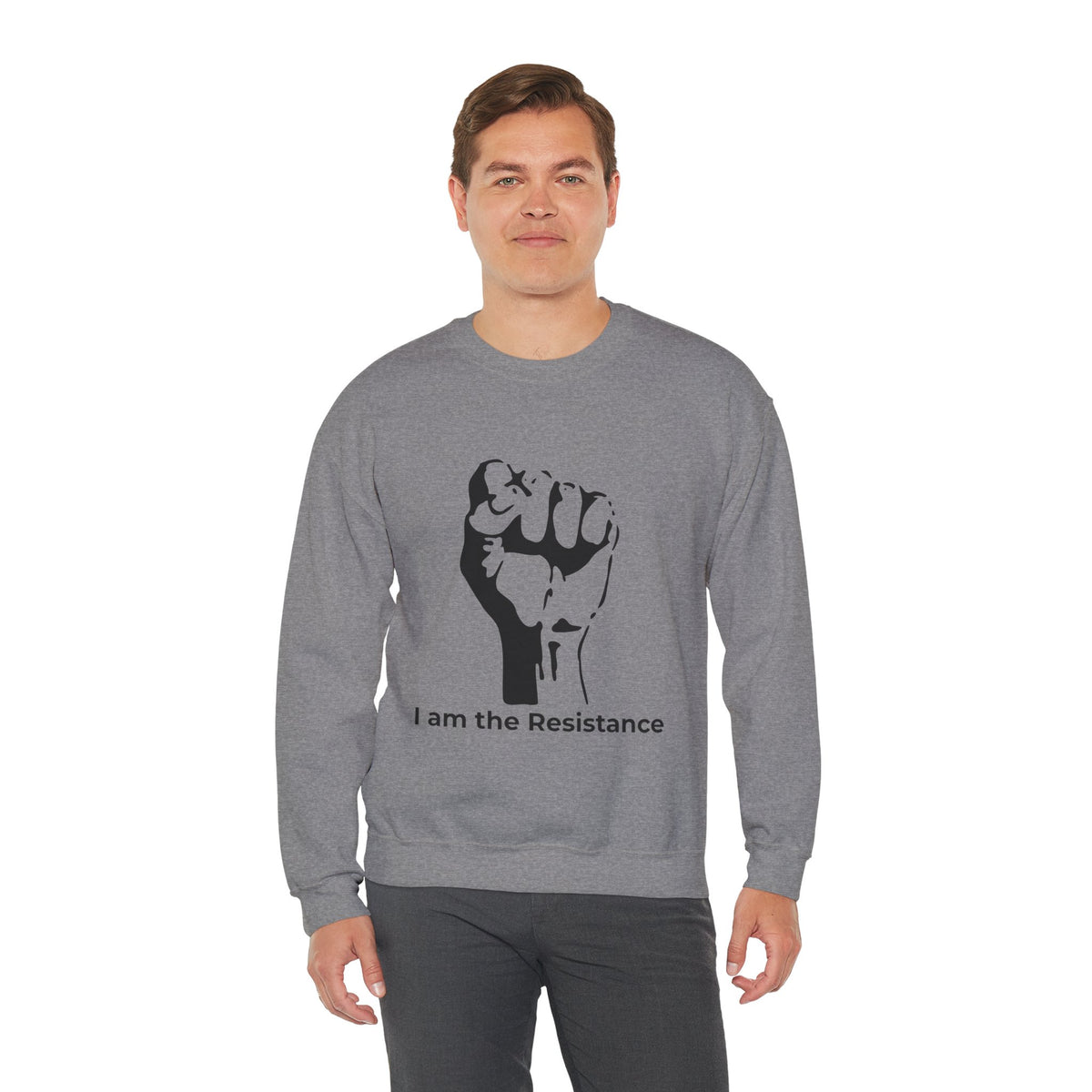 I Am the Resistance Crewneck Sweatshirt – This Stops When Enough of Us Say NO – Graphite Heather