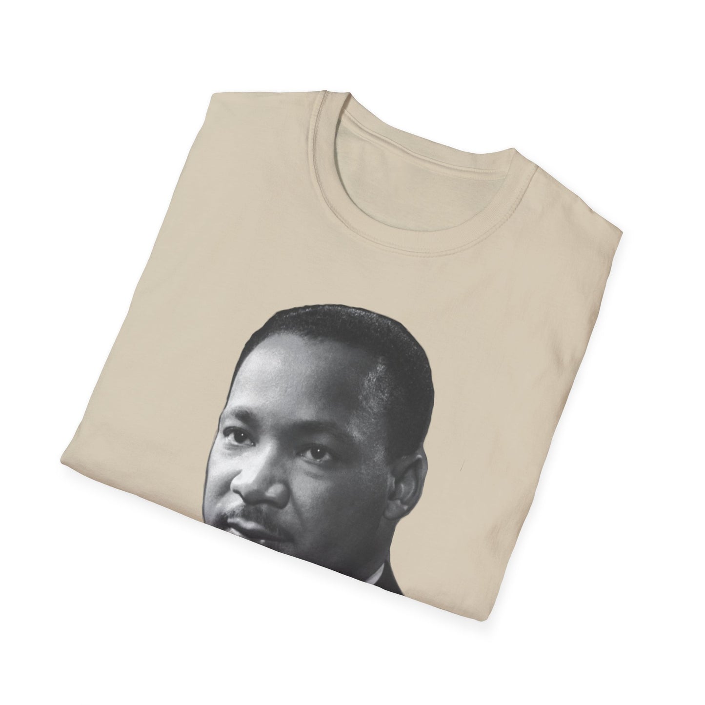 Martin Luther King Jr. Moral Arc Quote Tee – Justice Portrait Shirt (Sand)