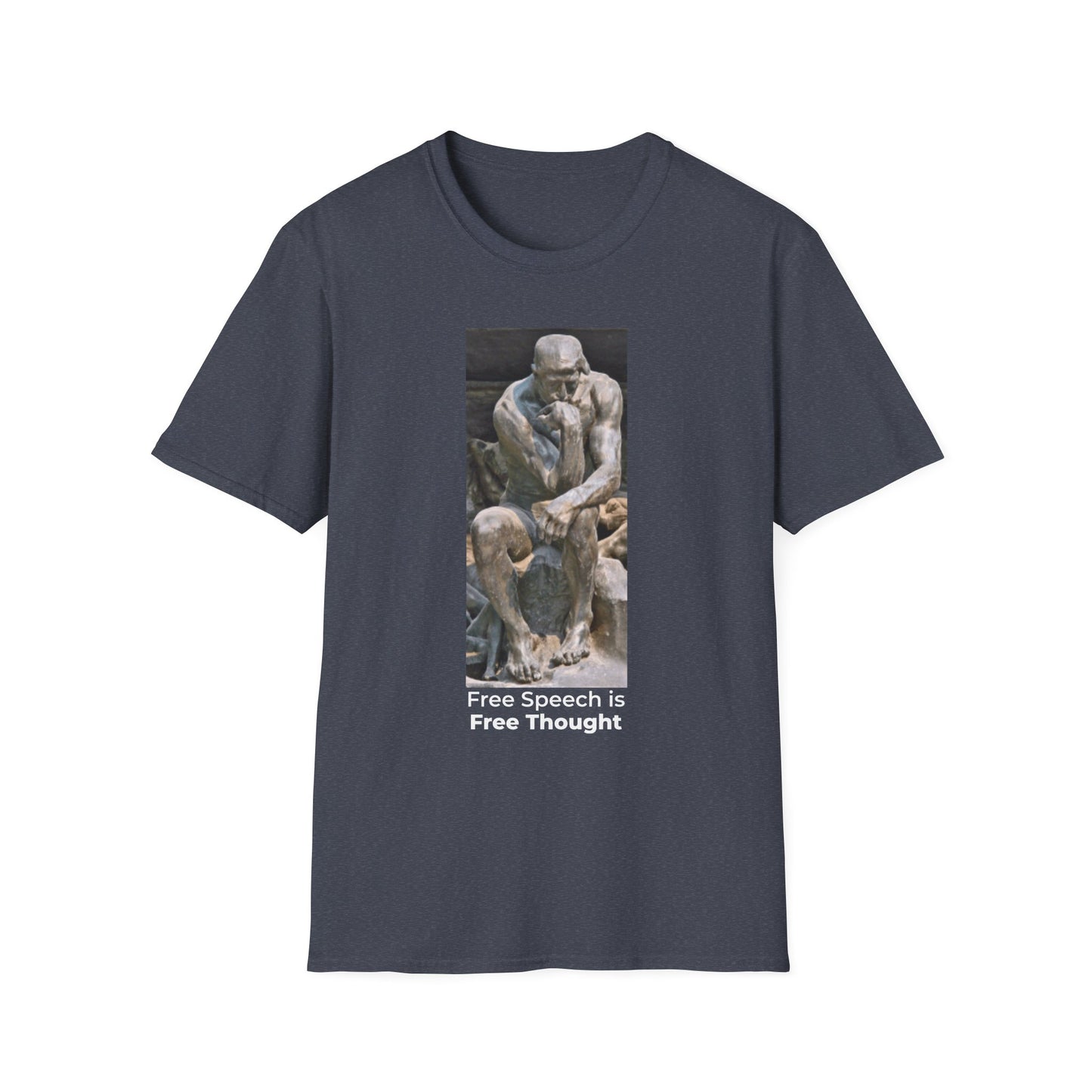 Thinker Statement T-Shirt I – Free Speech Is Free Thought in Heather Navy