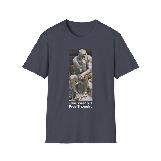 Thinker Statement T-Shirt I – Free Speech Is Free Thought in Heather Navy