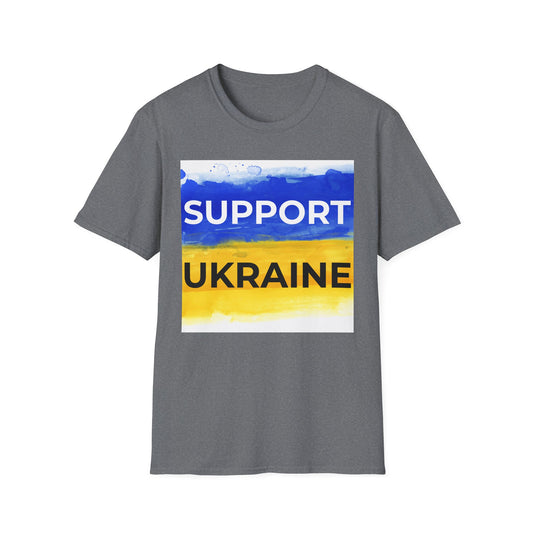 Support Ukraine T-Shirt – Ukrainian Flag Solidarity Tee – Graphite Heather