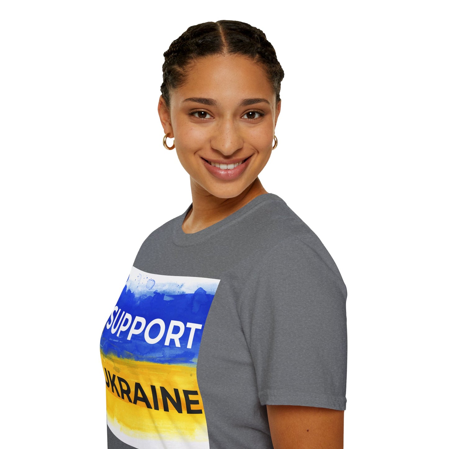 Support Ukraine T-Shirt – Ukrainian Flag Solidarity Tee – Graphite Heather