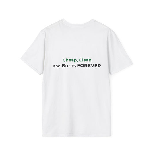 Cheap, Clean, and Burns Forever Sun T-Shirt | Renewable Energy & Climate Action Tee