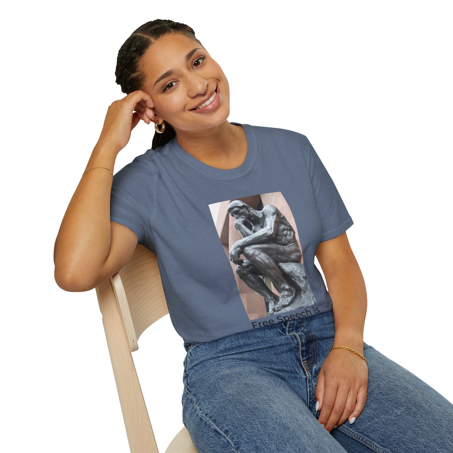 Thinker Statement T-Shirt II – Free Speech Is Free Thought in Heather Indigo