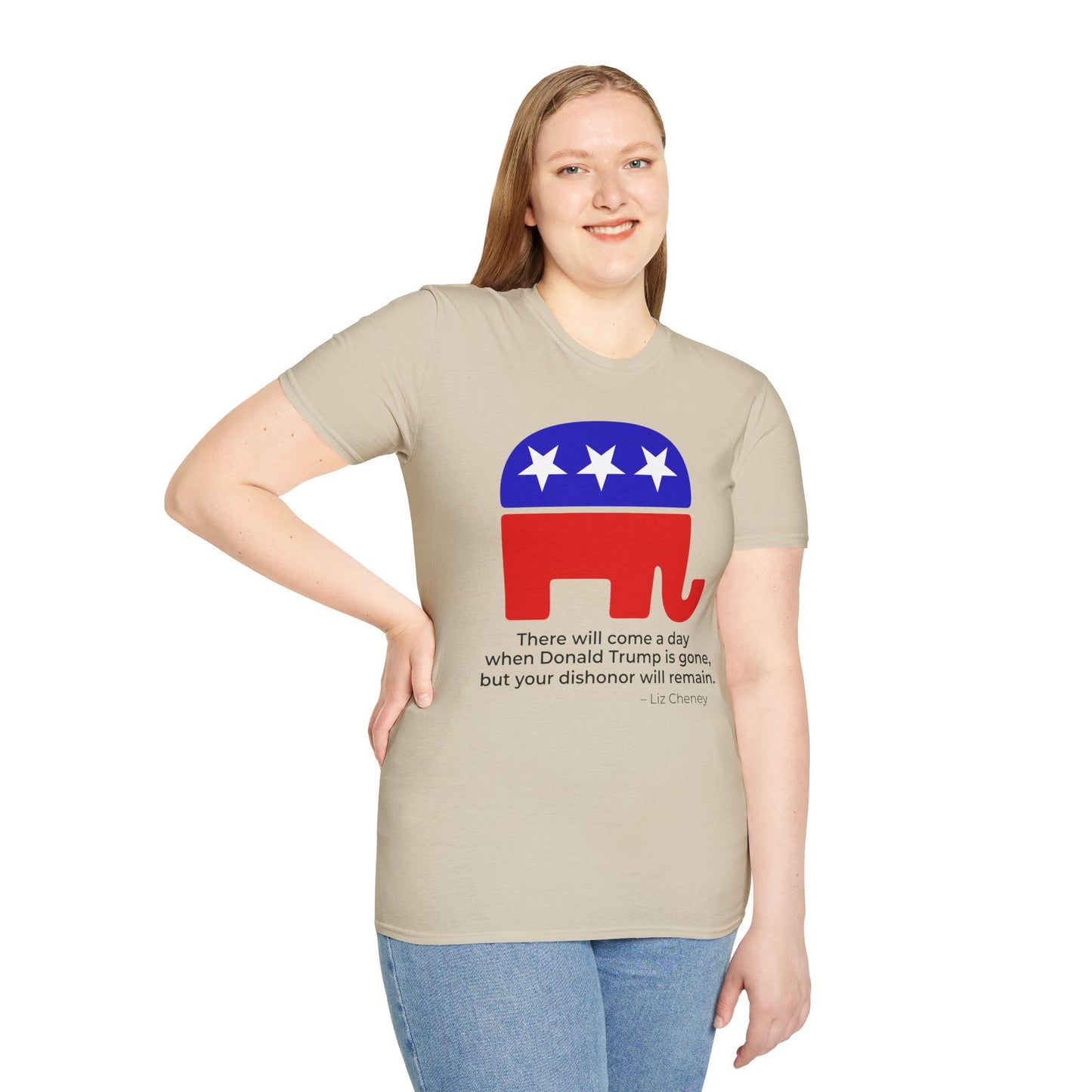 Liz Cheney Dishonor Will Remain Tee – Republican Accountability Quote Shirt (Sand)