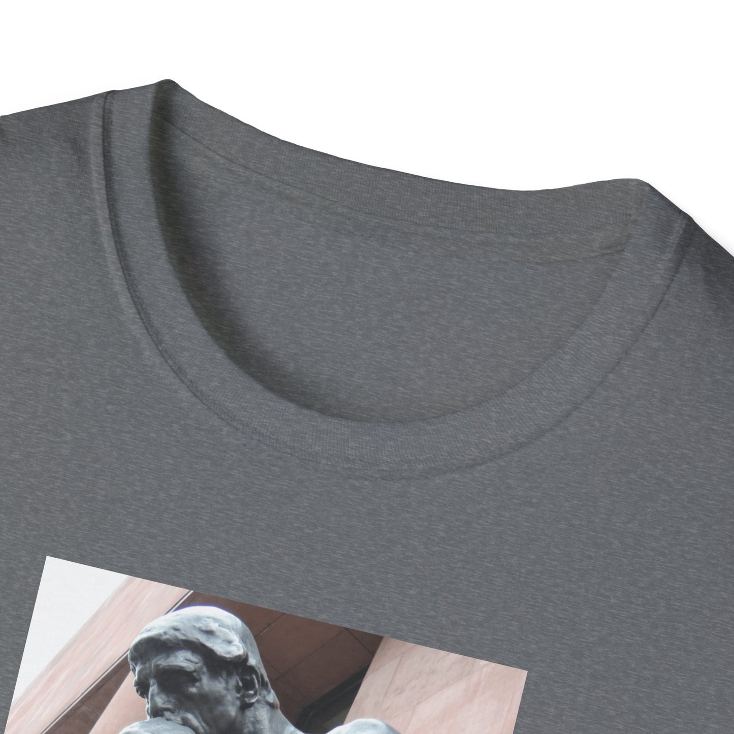 The Thinker Free Speech T-Shirt – Free Thought First Amendment Tee – Profile View – Graphite Heather