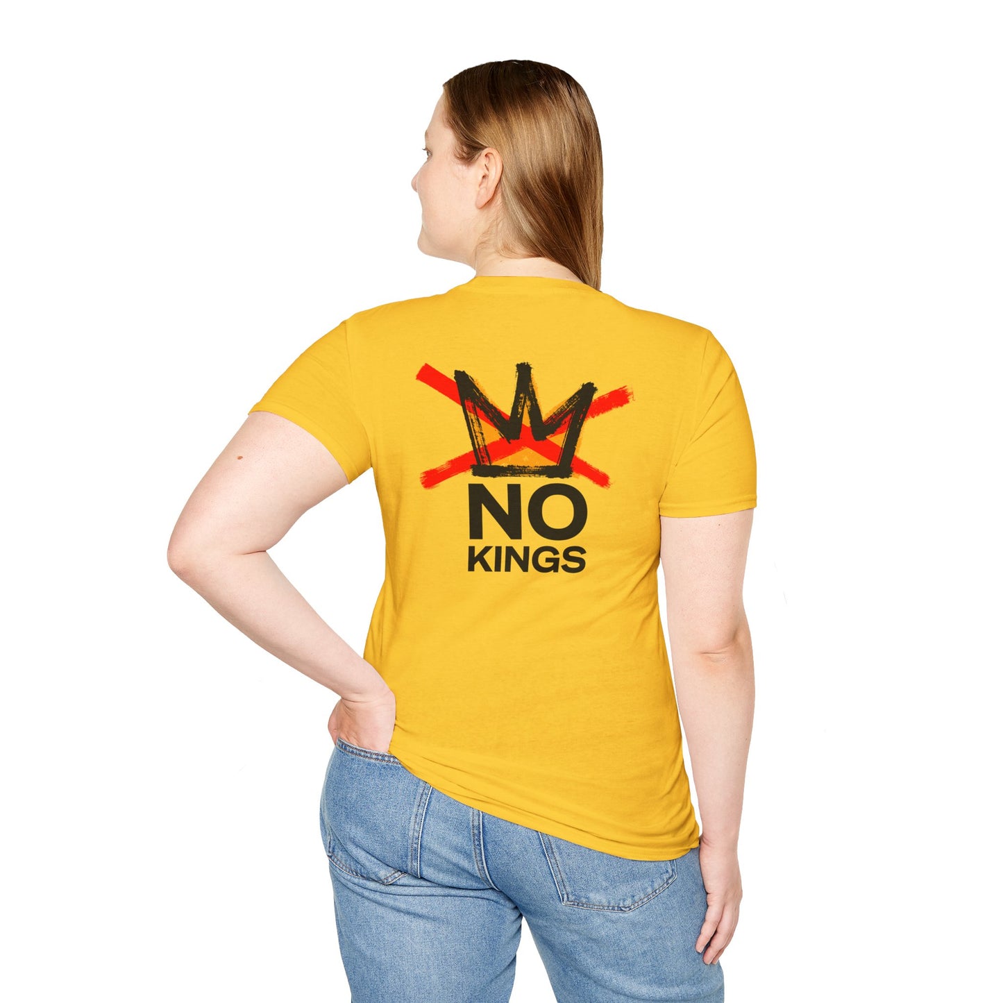 Flipping Off Tyranny: No Kings in America — Two-Sided Statement Tee – Daisy Yellow Edition