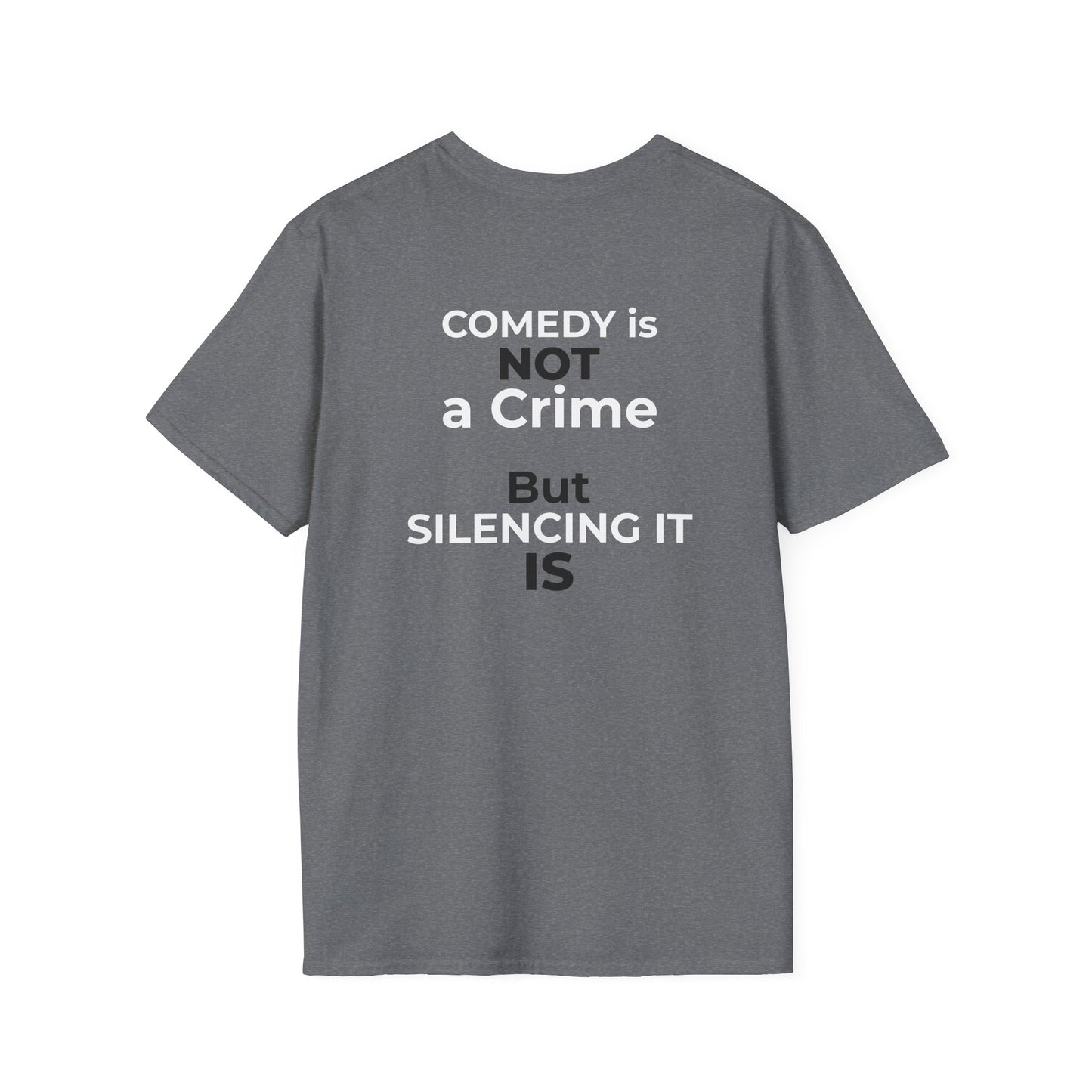Stephen Colbert Shirt – Comedy Is Not a Crime Political T-Shirt — Graphite Heather