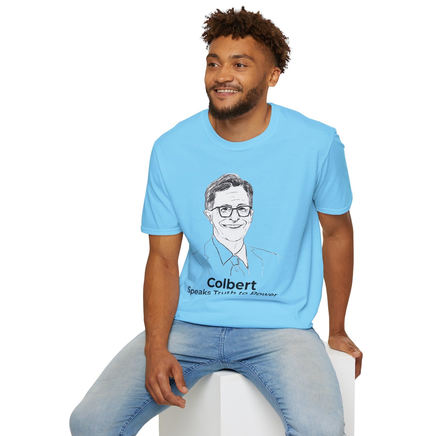 Stephen Colbert Shirt – Comedy Is Not a Crime Political T-Shirt — Sky Blue