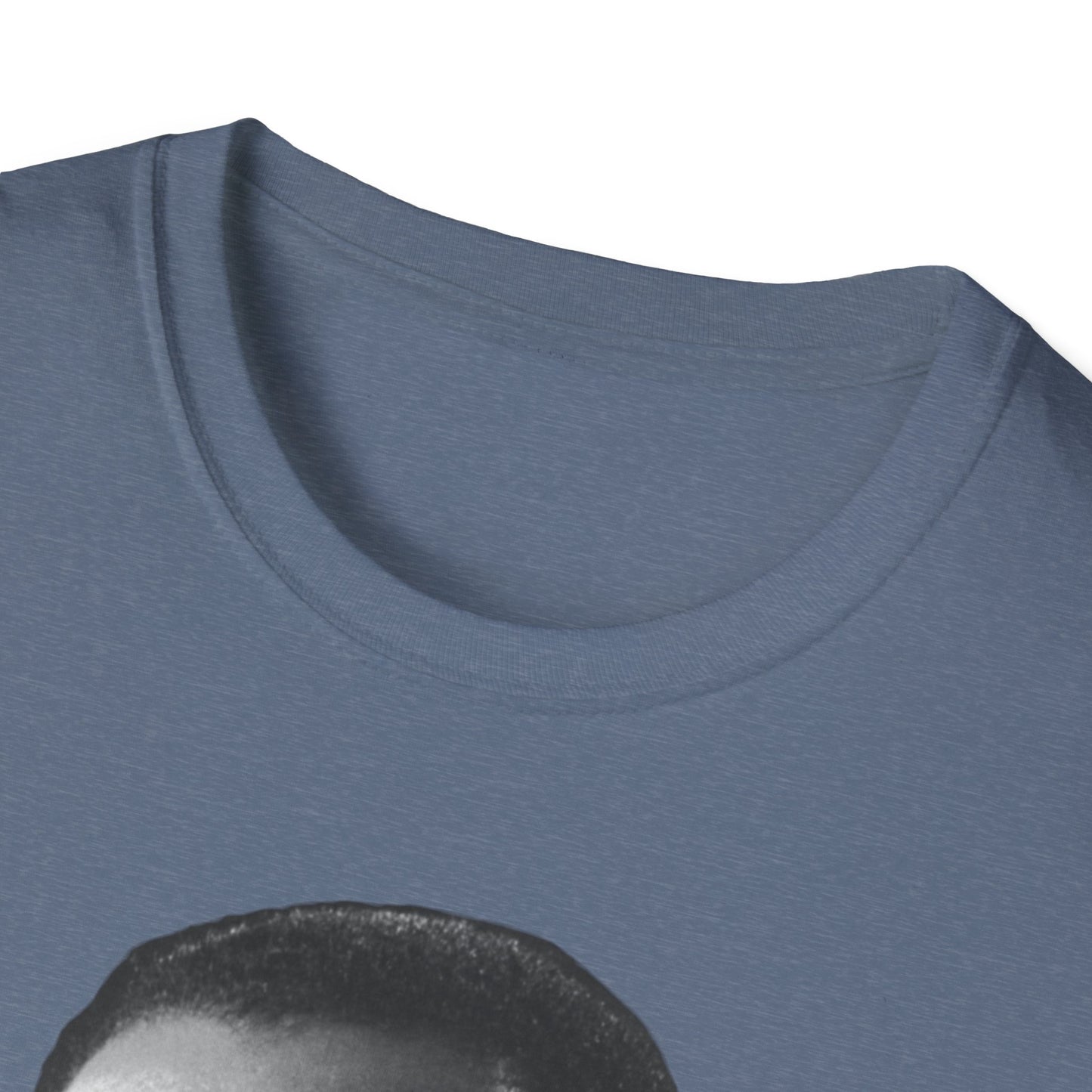 Martin Luther King Jr. Moral Arc Quote Tee – Justice Portrait Shirt (Heather Indigo)