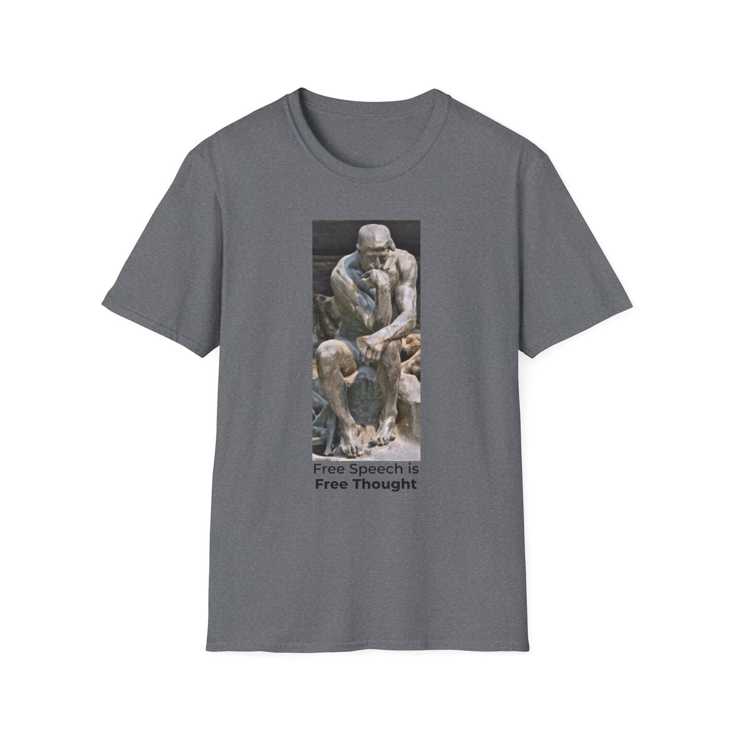 Thinker Statement T-Shirt I – Free Speech Is Free Thought in Graphite Heather