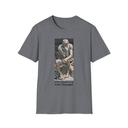 Thinker Statement T-Shirt I – Free Speech Is Free Thought in Graphite Heather
