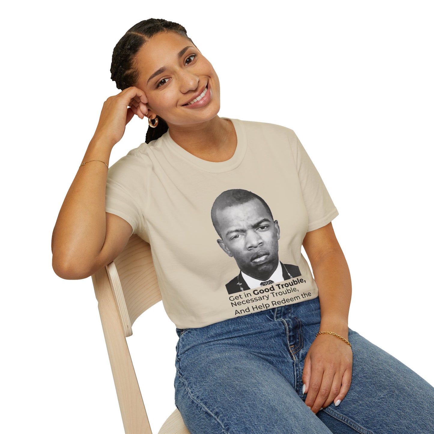 John Lewis Get in Good Trouble Portrait Shirt – Civil Rights Quote Tee – Sand