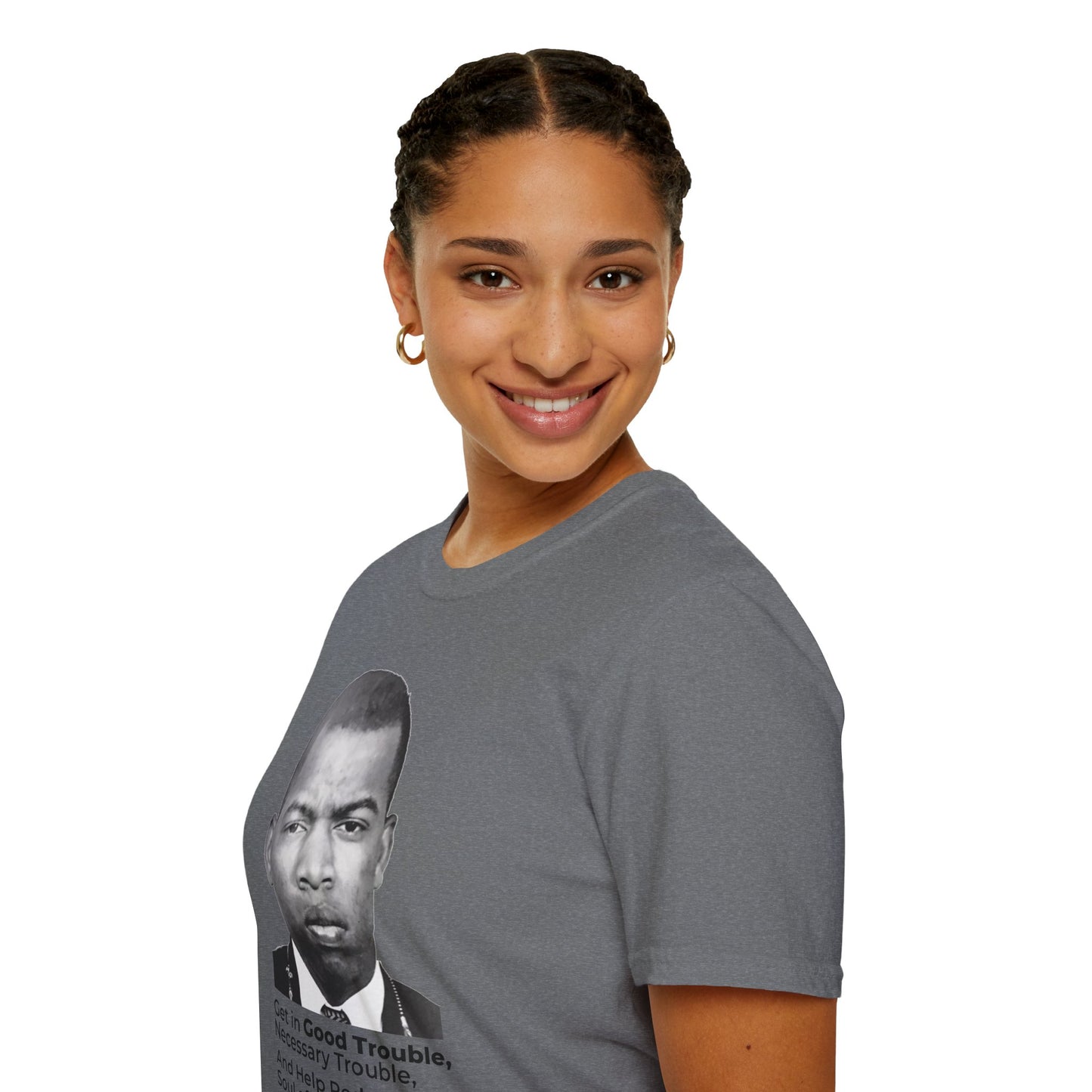 John Lewis Get in Good Trouble Portrait Shirt – Civil Rights Quote Tee – Graphite Heather
