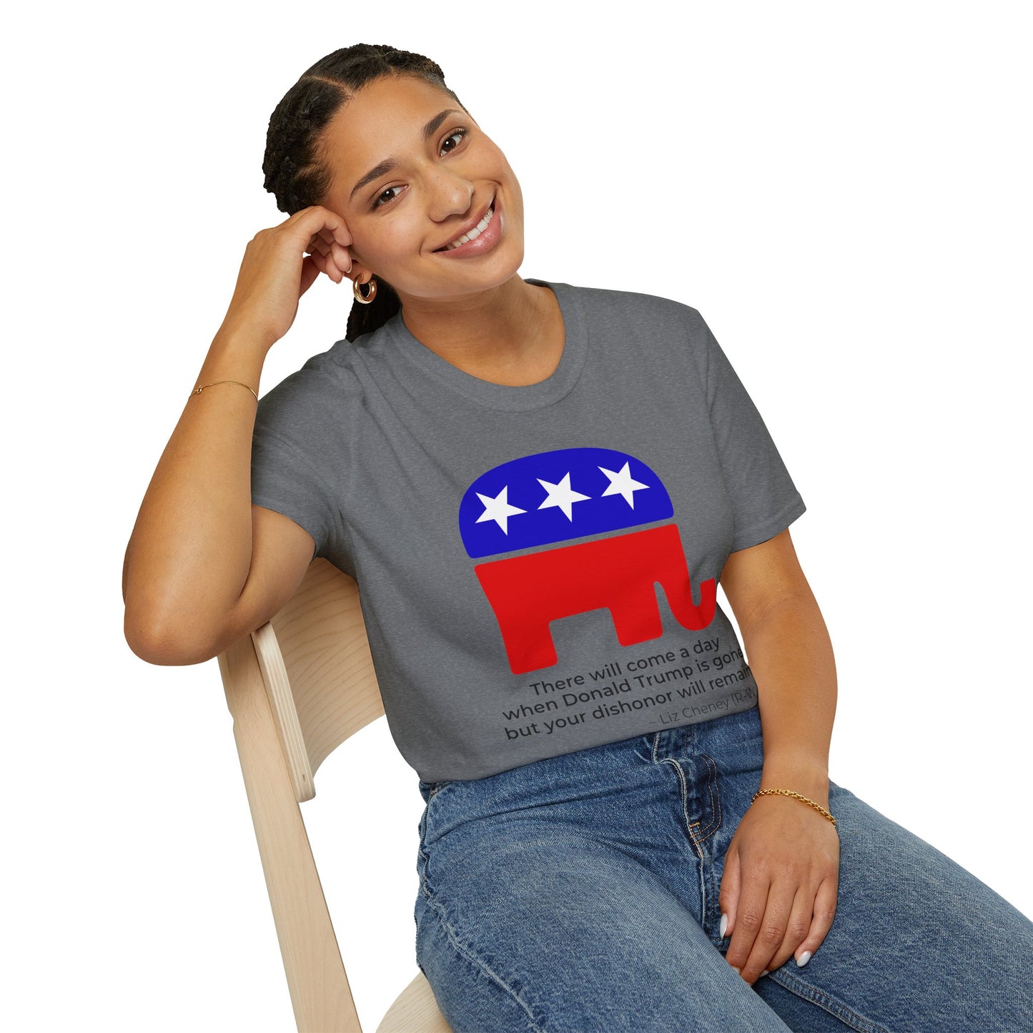 Liz Cheney Dishonor Will Remain Tee – Republican Accountability Quote Shirt – Graphite Heather