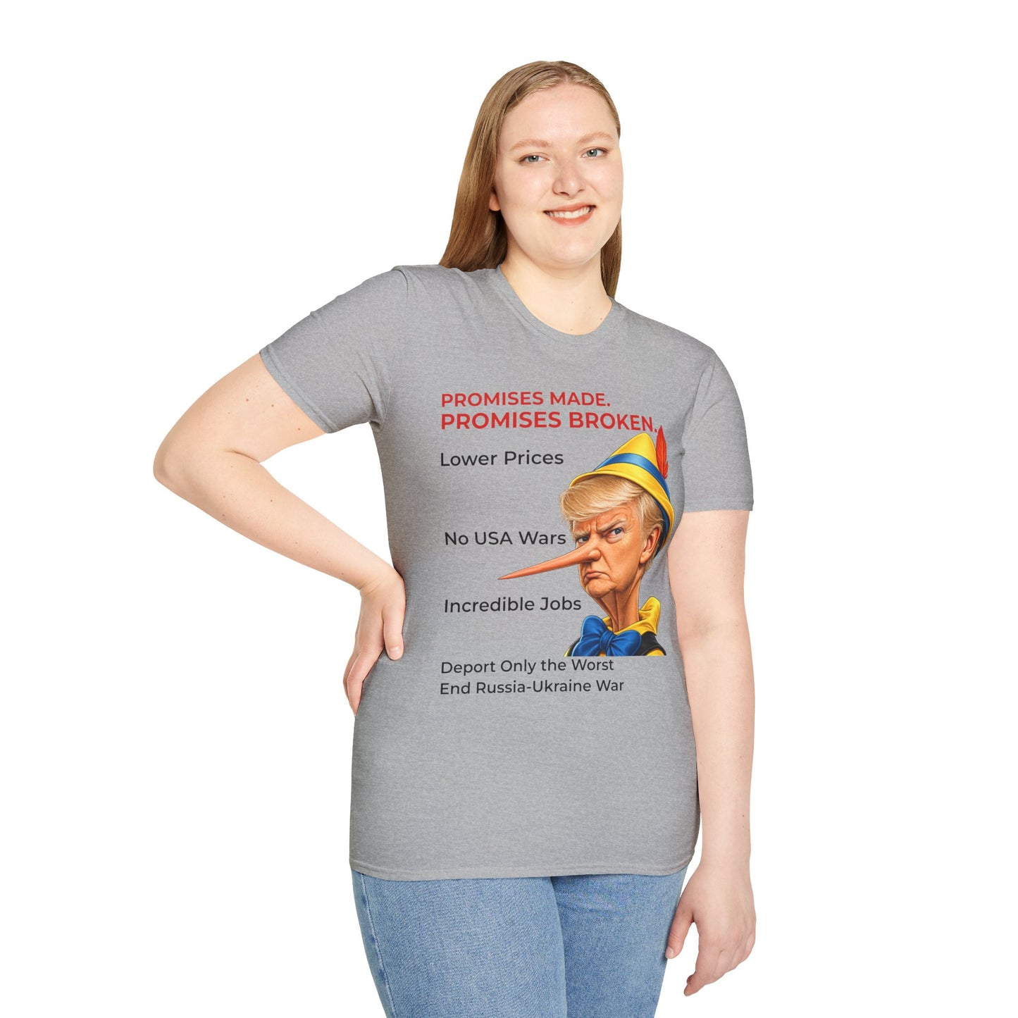 Trump Pinocchio Shirt – Promises Made Promises Broken Political Tee – Sport Grey