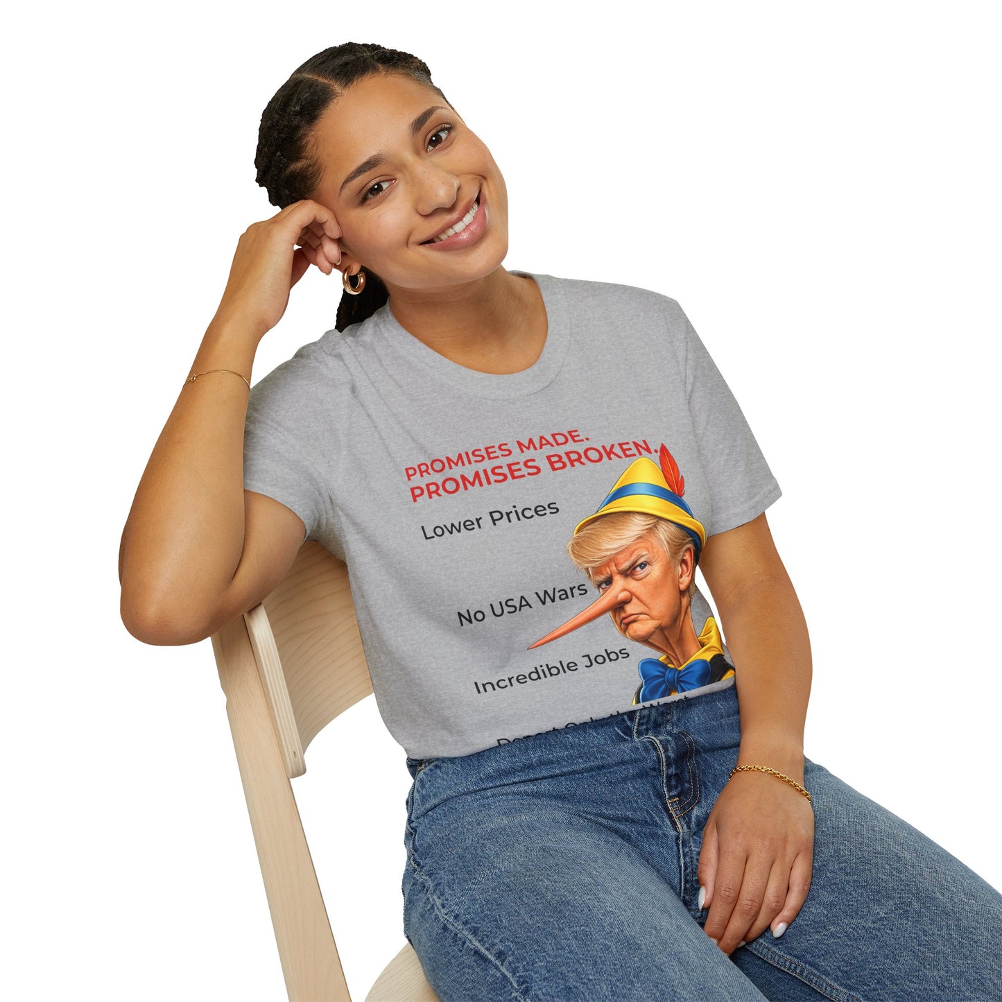 Trump Pinocchio Shirt – Promises Made Promises Broken Political Tee – Sport Grey