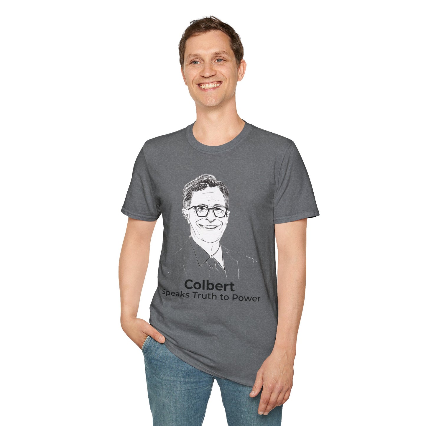 Stephen Colbert Shirt – Comedy Is Not a Crime Political T-Shirt — Graphite Heather