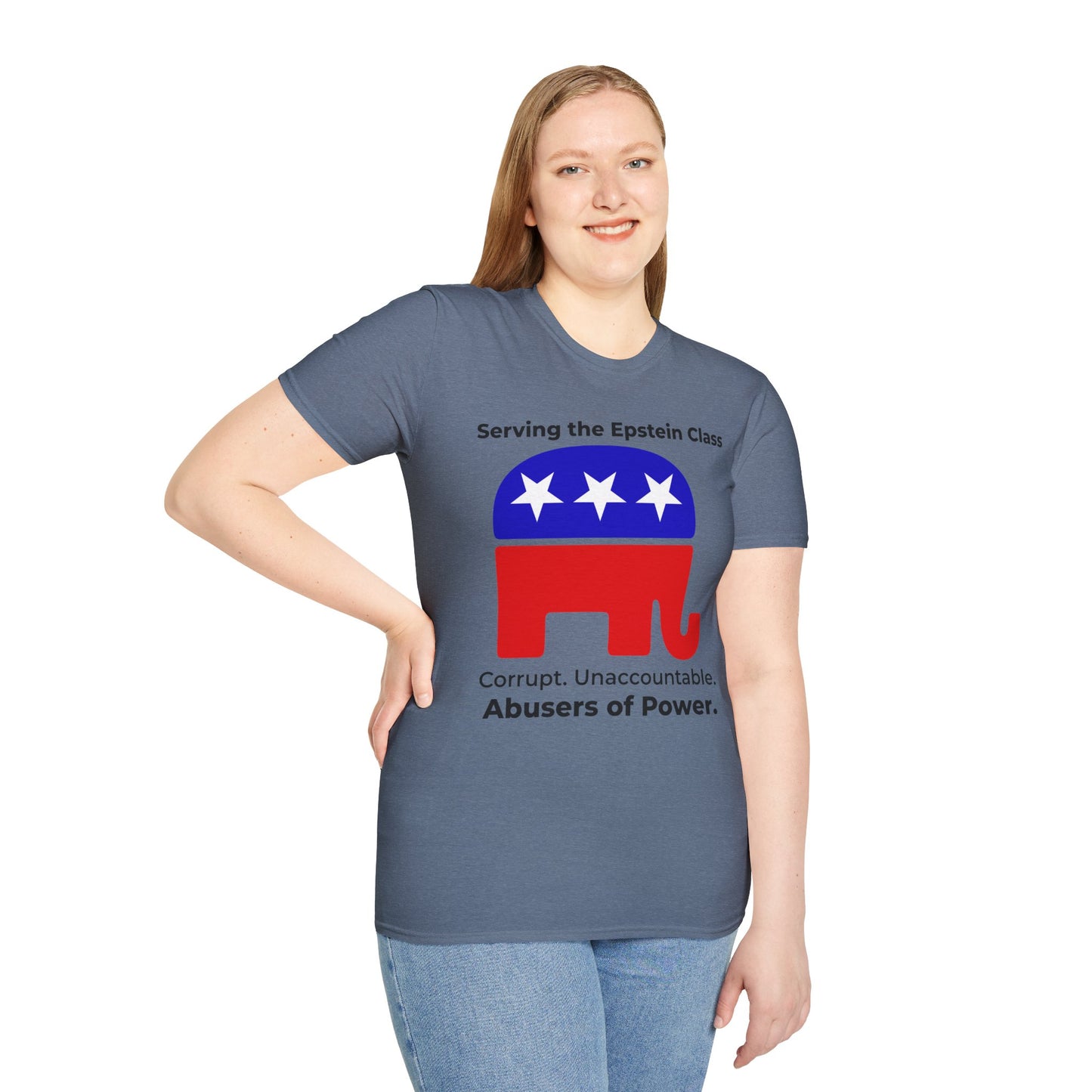 Political Accountability Statement T-Shirt – Serving the Elite Class – Heather Indigo