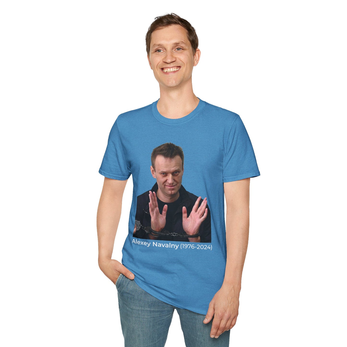 Resist Dictatorship Alexey Navalny Tribute T-Shirt – Pro-Democracy & Anti-Authoritarian Tee – Heather Sapphire Blue Edition