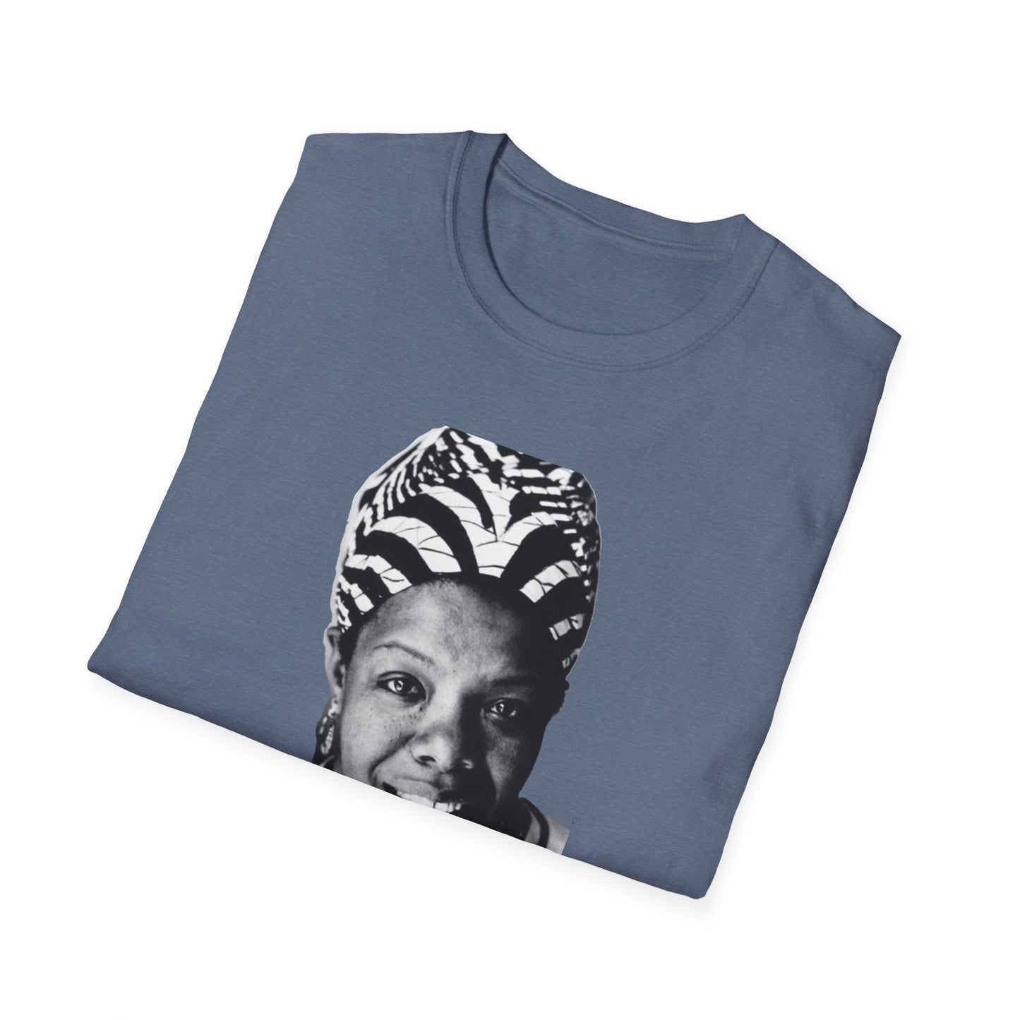 Believe Them – Maya Angelou Quote Portrait Tee (Heather Indigo)