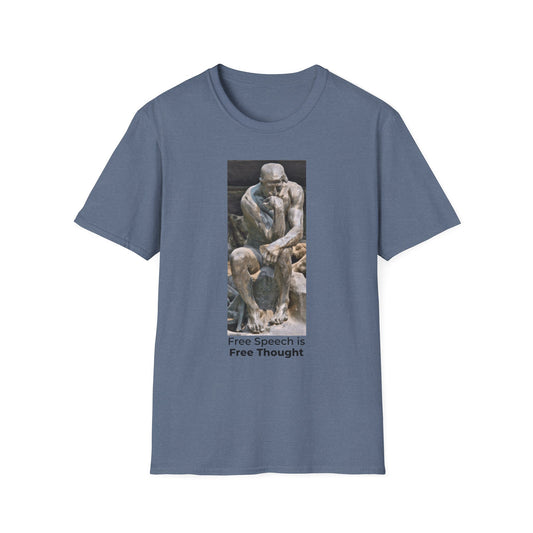 Thinker Statement T-Shirt I – Free Speech Is Free Thought in Heather Indigo