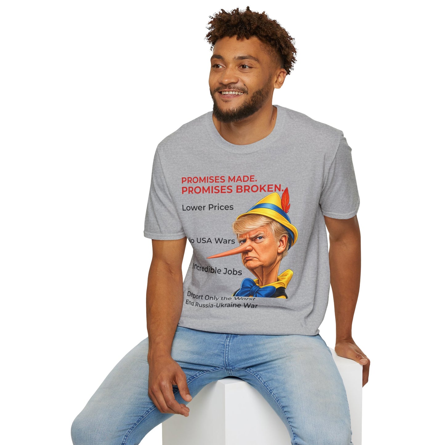 Trump Pinocchio Shirt – Promises Made Promises Broken Political Tee – Sport Grey