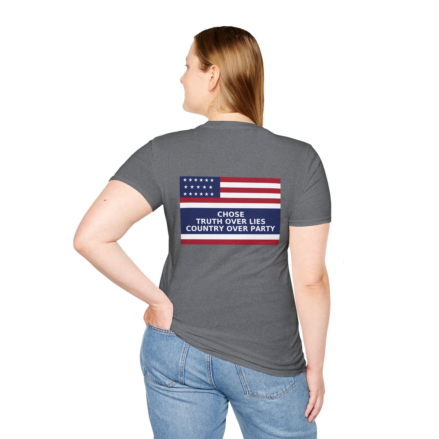 Liz Cheney T-Shirt – Truth Over Trump’s Big Lie Tee – Heather Graphite