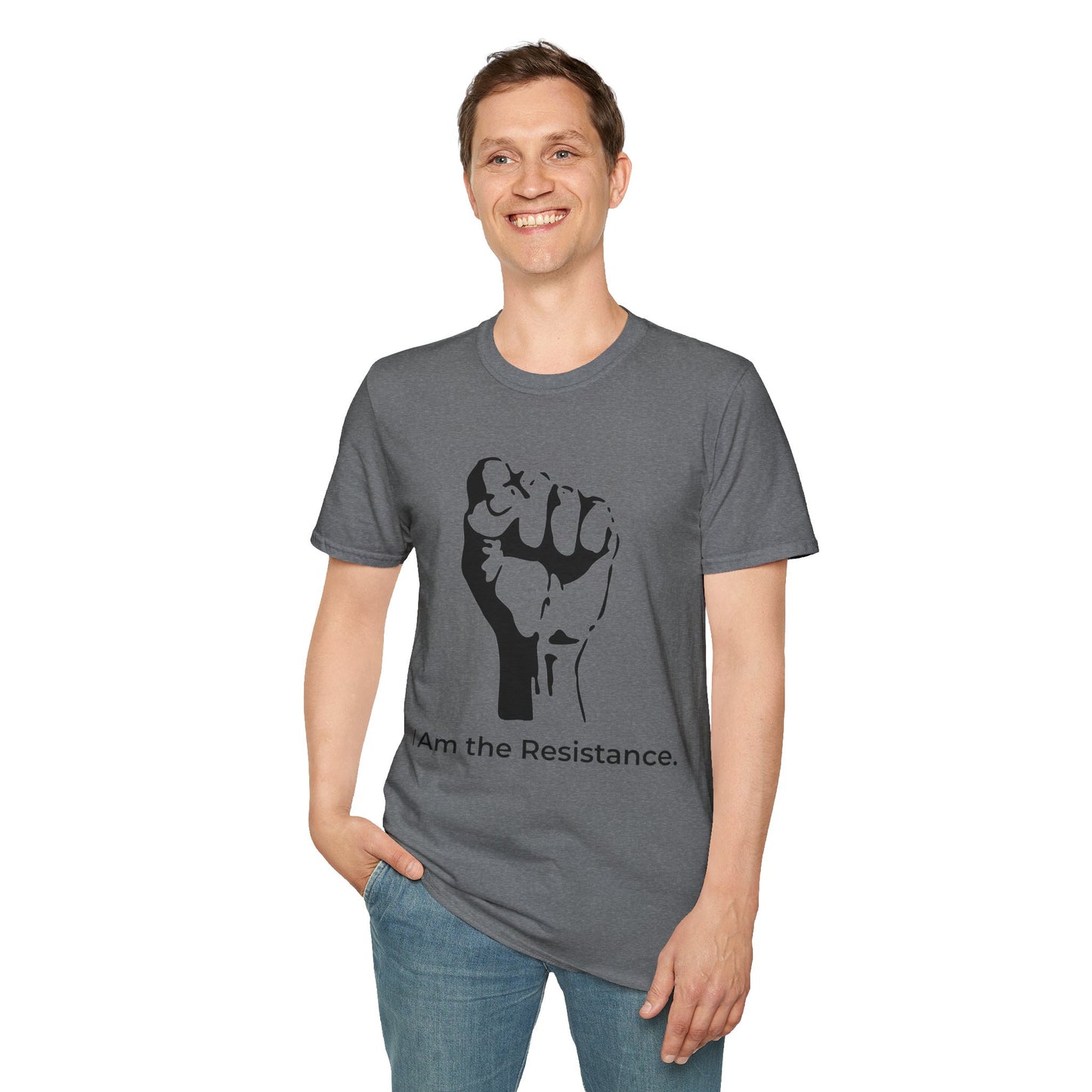 I Am the Resistance – Raised Fist Civic Courage T-Shirt (Graphite Heather)