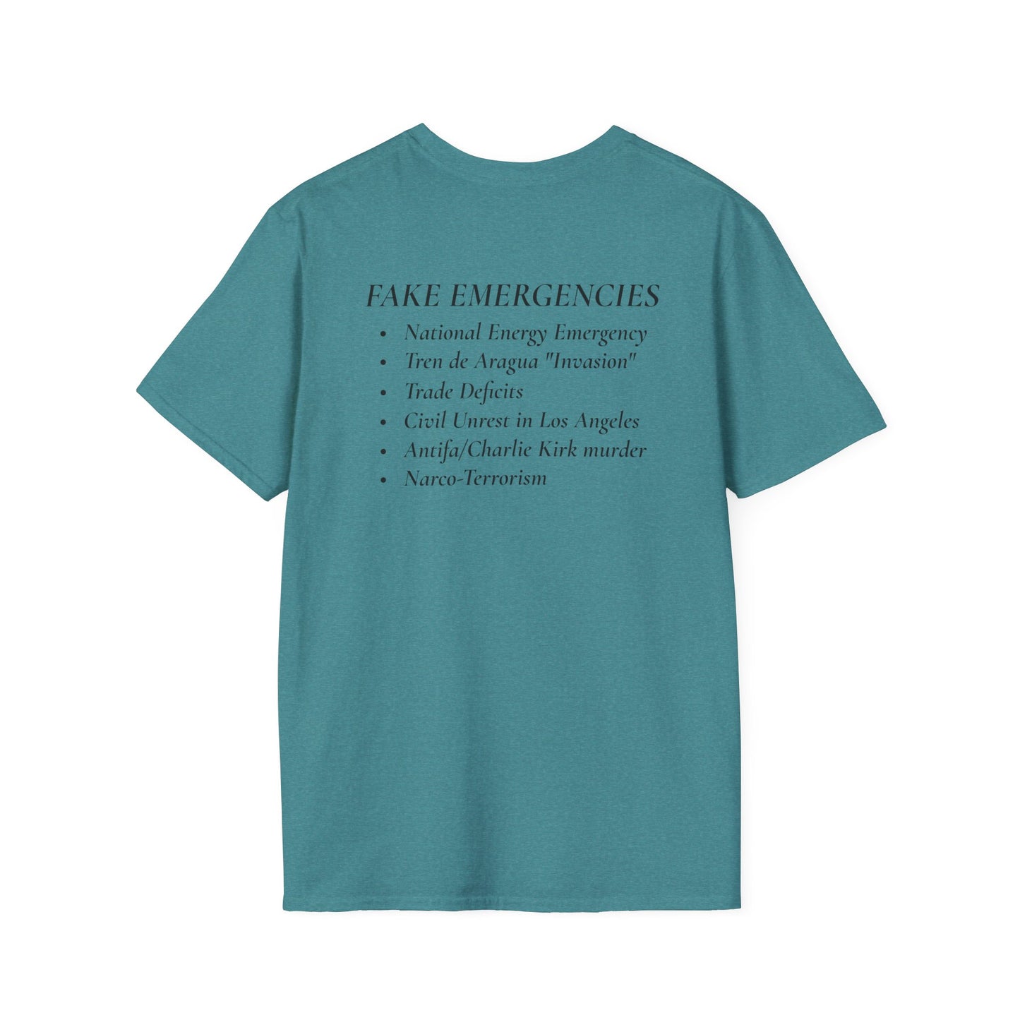 The Tyrant’s Pretext T-Shirt – Aesop Quote Front & Fake Emergencies Back