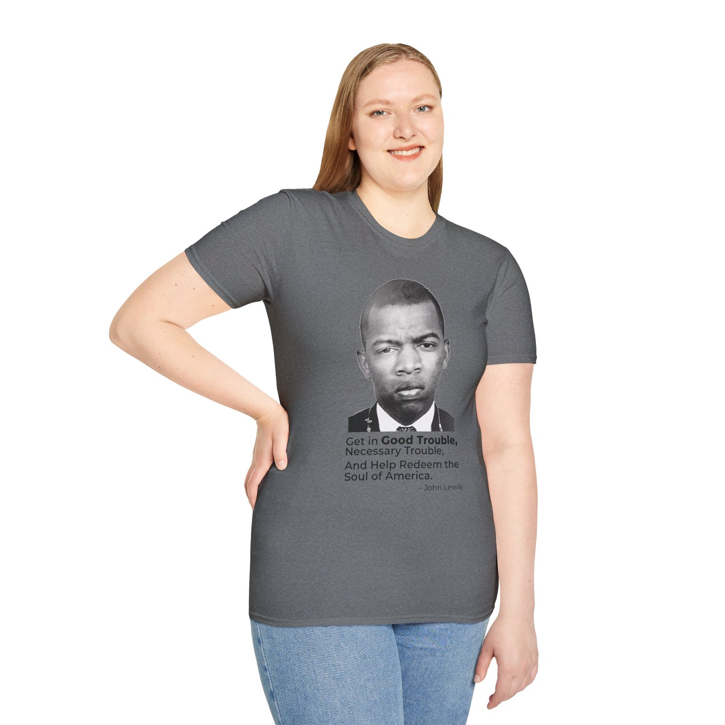 John Lewis Get in Good Trouble Portrait Shirt – Civil Rights Quote Tee – Graphite Heather